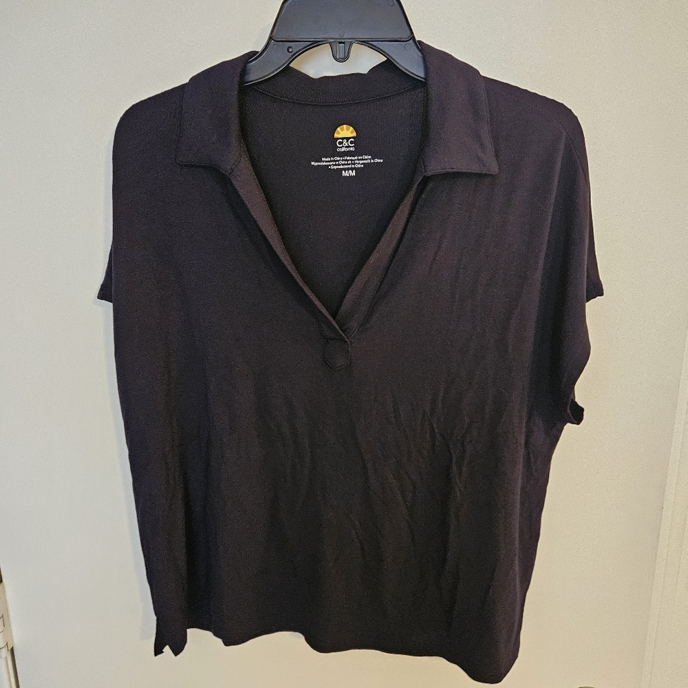 NWOT C&C California Womens Black Polo Size Medium